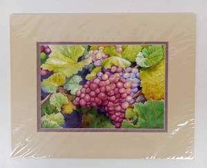 lot 204 image: Vintage Watercolors and Pastels Artwork Grapes by ANNE MARIE KRASON
