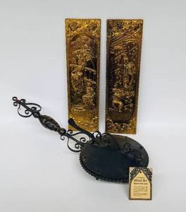 lot 250 image: Pair of Vintage English ELPEC Metal Plaques with Spanish Silent Butler Art