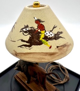 lot 233 image: Vintage Artisan Dollhouse - Buffalo Hunt Lamp on Stand