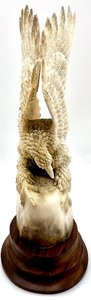 lot 302 image: Amazing Moose Antler Eagle Carved Sculpture on Wooden Base