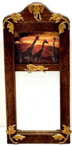 lot 222A image: Artisan Dollhouse Miniature - Mirror with Giraffe Scene & Ornate Elephant and Lion Details