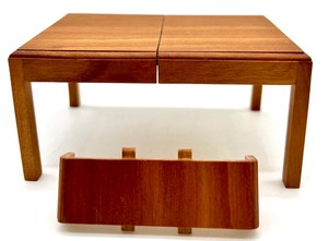 lot 311 image: Artisan Dollhouse Miniature - Wooden Side Table, MARK STORKTON SIGNED Extendable Kitchen Table and Accent Swag Lamp in Original Packaging