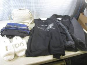 lot 201 image: (EW2) Columbia Coat Size Womens XL Bad Zipper, Sweatshirt, Purse, LL Bean Fany Pack and I Do Slippers