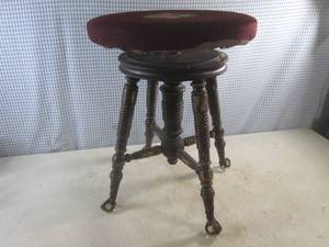lot 222 image: (EC1) VintageAntique H. Holtzman & Sons Bench Clawfoot Legs Swivel Screw Height Adjustable 19 - 24 High (But Wobbly That High) See Photos