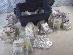 lot 252 image: (EW4) Small Tote Full of Misc Hardware - Grease Fittings, Cotterpins, O-Rings, Clevis Pins Etc