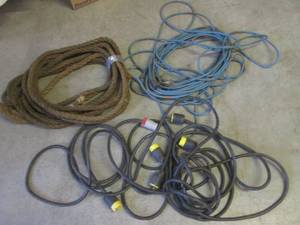 lot 283 image: (BR1) Blue Heavy Duty Extension Cord, Thick Rope and Tangled Mess Other Cords