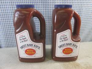 lot 300 image: (B-2) 2 - 2 Qt Bottles Sweet Baby Rays Honey Sriracha Wing Sauce & Glaze 64oz Best by Jan 2024