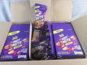 lot 303 image: (EC2) Case 36 Bags Takis Hot Nuts Fuego Hot Chili Pepper & Lime Double Crunch Peanuts 3 Inner Boxes of 12 Bags Each Past Date