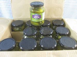 lot 307 image: (B-1) Case 12 Jars Sweet Gherkins Pickles 12oz Jars Past Date