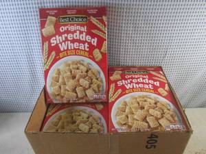 lot 312 image: (C-1) 8 Boxes Original Shredded Wheat Bite Size Cereal 16.4oz Past Date