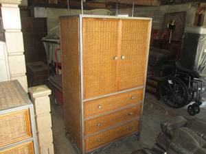 lot 370 image: (GRG) Wicker with Metal Frame TV Cabinet with 3- Drawers 67 H x 36 W x 24 D (Matches Lot 371)