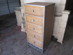 lot 371 image: (GRG) Wicker with Metal Frame 5-Drawer Dresser 48 H x 21 W x 19 D (Matches Lot 370)