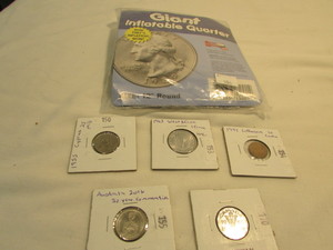 5 Foreign Coins and Inflatable Quarter