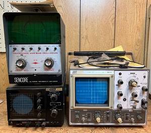 lot 18 image: BK Precision 1477 15MHz Triggered Sweep Dual-Trace Oscilloscope with Manual, B&K precision 1403A Oscilloscope, Sencore PS120 Oscilloscope with manual