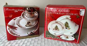 lot 84 image: Two Holiday Porcelain Holiday Hostess  and  Poinsettias & Ribbons Dinnerware Sets