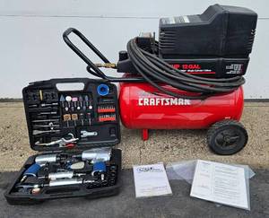 lot 6 image: Craftsman 12 gal 1.5 HP Air Compressor with Excell Air Tool Kit