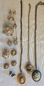 lot 129 image: Cameo Jewelry Bundle - Necklaces, Earrings, Pendant, Brooches