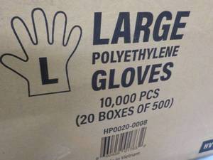 Case of 10,000 Large Polyethylene Gloves
