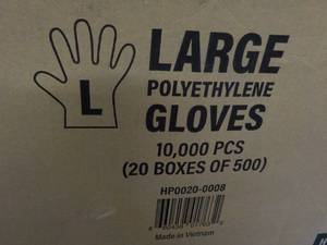 Case of 10,000 Large Polyethylene Gloves