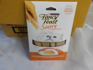 30 x 4 packs Natural Salmon and Tuna in a Demi Glaze Purina Fancy Feast Savory Cat Treats retail $3 each