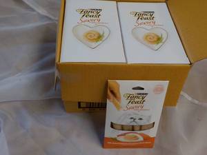 30 x 4 packs Natural Salmon and Tuna in a Demi Glaze Purina Fancy Feast Savory Cat Treats retail $3 each
