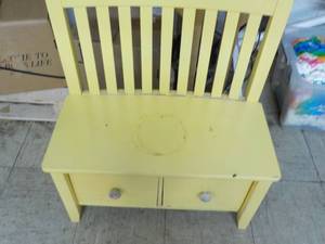 Yellow Wood Bench 25 x 18 x 35 with 2 Drawers could use cleaning
