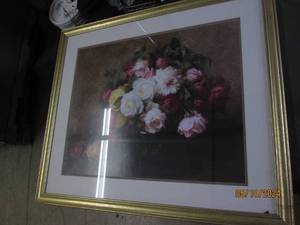 lot 17 image: rose picture with gold frame 34 inch x 29 inch