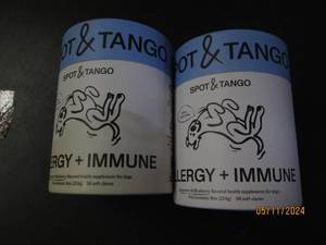 lot 200 image: 2 bottles of spot and tango allergy and immune helath supplement for dogs 56 soft chews per bottle&nbspBest&nbspBy 022025