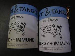 lot 202 image: 2 bottles of spot and tango allergy and immune helath supplement for dogs 56 soft chews per bottle&nbspBest&nbspBy 022025