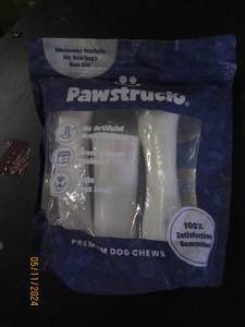 lot 105 image: package of pawstruck premium filled dog chews varitey pack peanut butter, cheese andd bacon and beef filled bones best buy 5  21  25