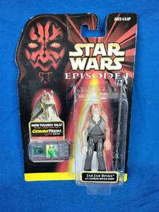 New  Star Wars Episode 1 Collectible Jar Jar Binks with Gungan Battle Staff