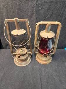 lot 312 image: Dietz Crystal Without Globe & Dietz Hi-Lo With Red Loc-NOB Globe Lanterns