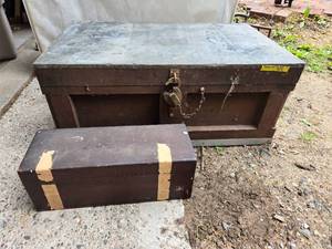 lot 406 image: Carpenters Chest with Dividers for Storage and a Small Trunk