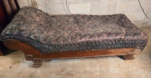 lot 190 image: Divan Sofa with Oak Trim & Origianlly Covered in Leather