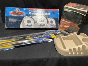 lot 445 image: Garage & Car Supplies with Gauge Cluster, Wiperblades & Heated Seat Cover