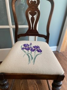 lot 53 image: Vintage Chair with Iris Needlepoint Seat