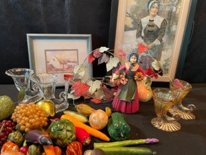 lot 231 image: Bountiful Harvest with A Happy Thanksgiving