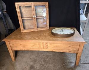 lot 196 image: Coffee Table, Oak Cabinet & Clock
