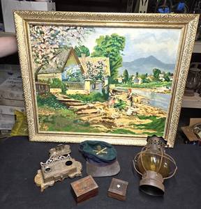 lot 199 image: 1965 Picture, Civil War Reenactment Hat, Lantern & Vintage Ink Blotter