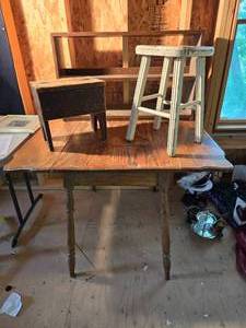 lot 149 image: Vintage Furniture--Stool, Table, Bookshelf & Footstool