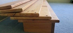 lot 448 image: Wall Book Shelves--7 63 Pine Shelves With Depth 7-9 Plus Floor Shelf and Smaller Top Shelf & Brackets