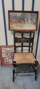 lot 423 image: Vintage Valentine Collection, Black Cane Chair & Framed Print
