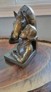 lot 36 image: Cast Bronze Sculpture (Lady & her Horse)