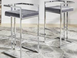 2 Velvet 29 Bar Height Chair - Chrome Finish Blue Steel