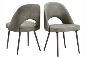 2 Dining Chairs - Light Grey with Black Finish