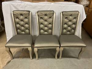 3 Gray Tufted Bedazzled Dining Chairs