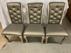 3 Gray Tufted Bedazzled Dining Chairs