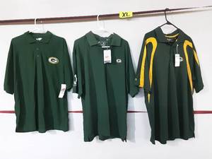 lot 9 image: 3 New With Tags Green Bay Packers Polo Style Shirts Size XL