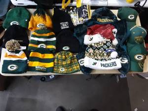 lot 10 image: Assorted Green Bay Packers Stocking & Baseball Hats