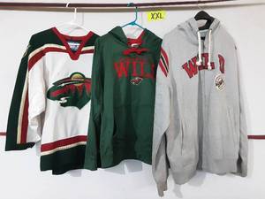 lot 39 image: 2 MN Wild Hoodies and 1 Jersey Size XXL